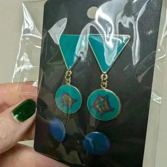 Vintage  pair of 80s blue earrings - Picture 2 of 7